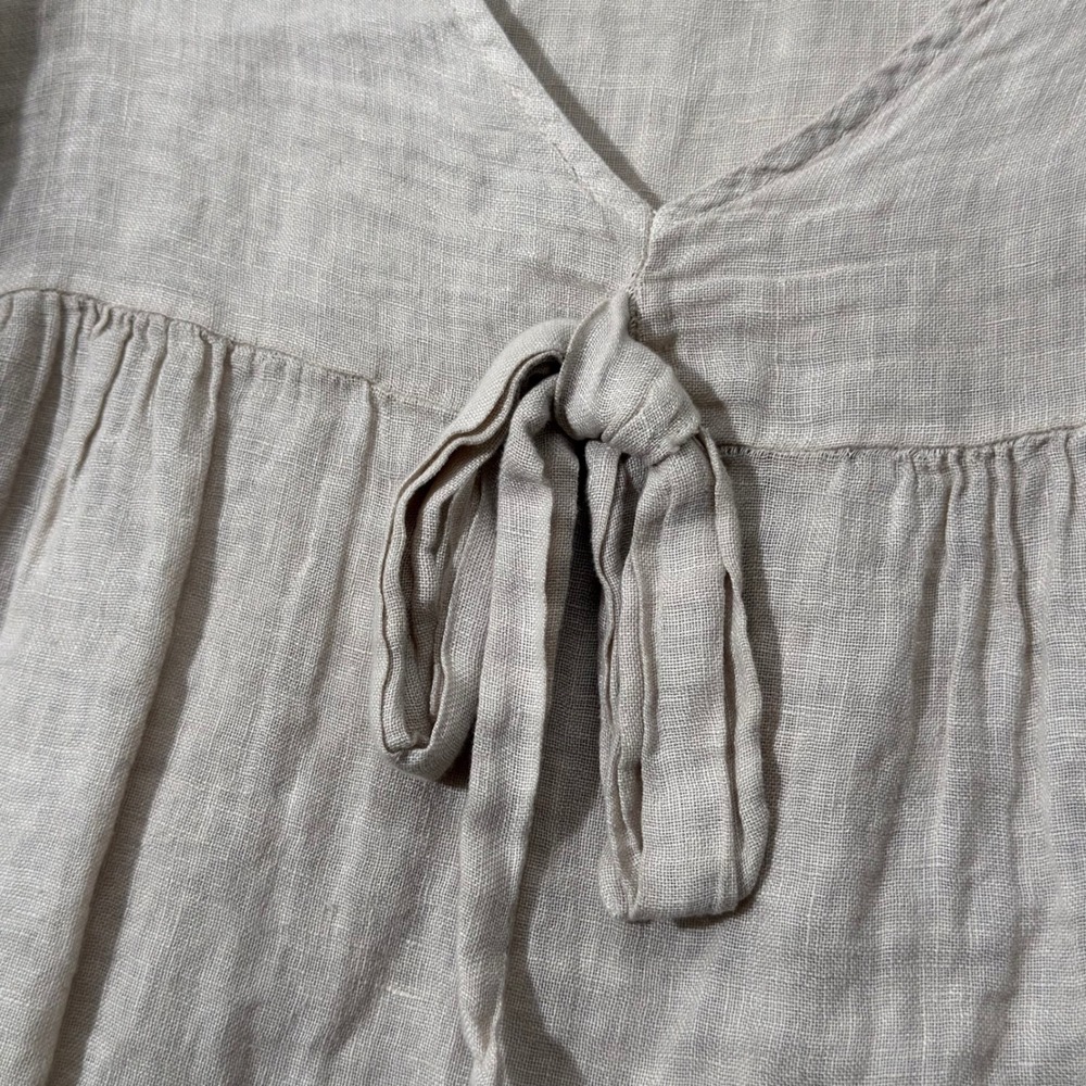 Made in Italy 100% linen Peasant Blouse Tie Front Babydoll Boho beige - Picture 5 of 7